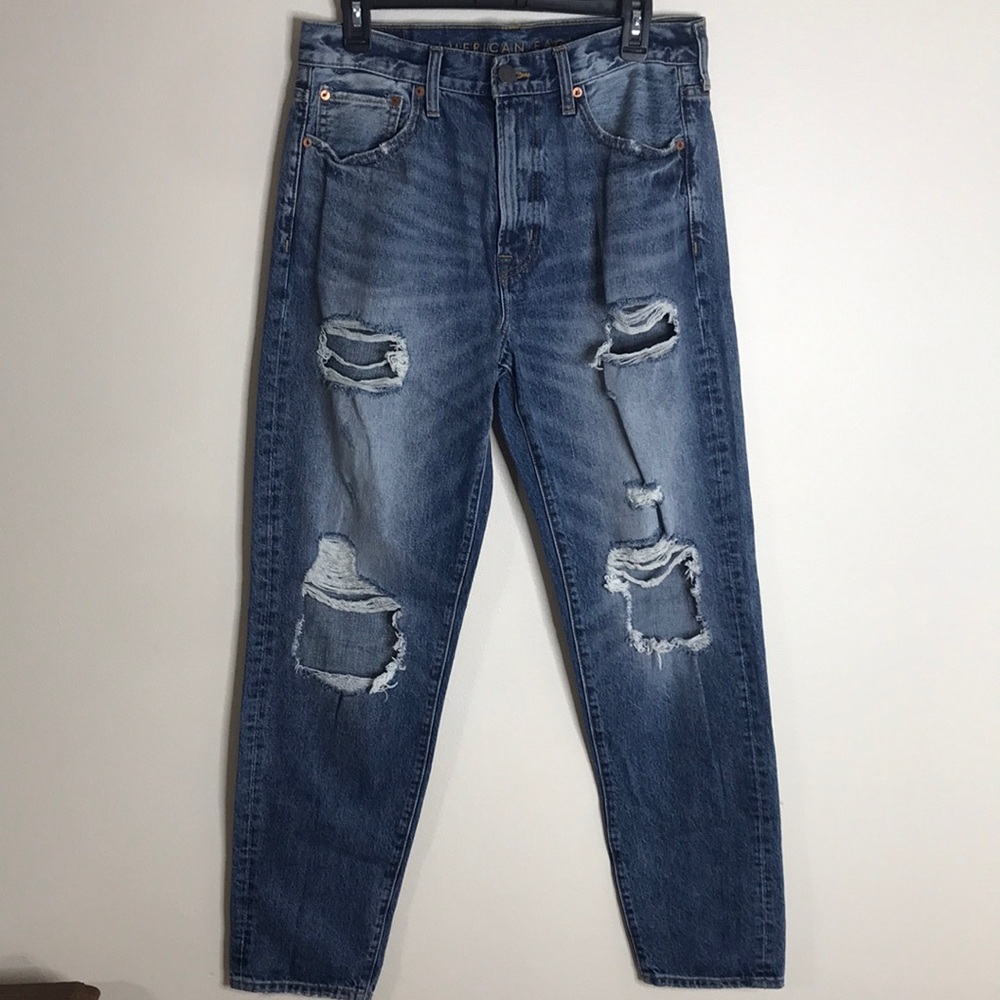American eagle distressed medium wash relaxed‎ tapered denim jeans size 30